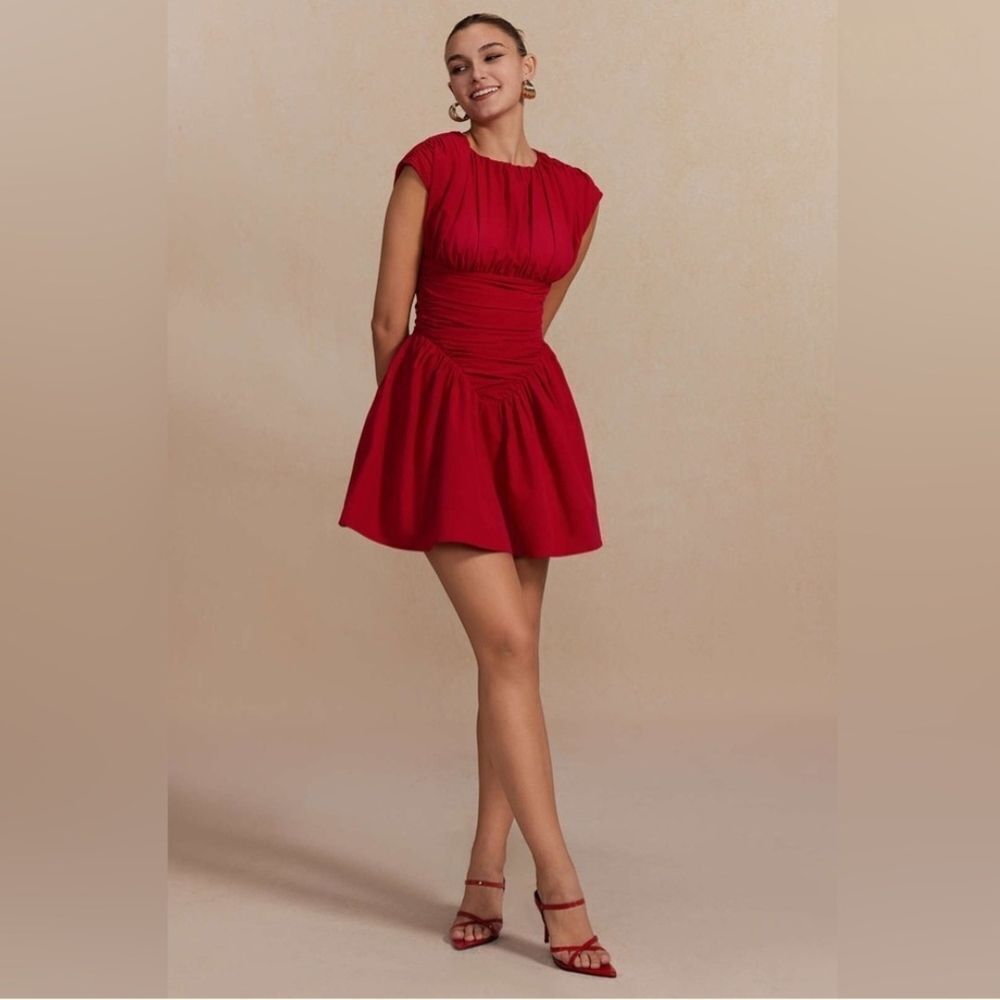 Micas Red Cap Sleeve Mini Dress